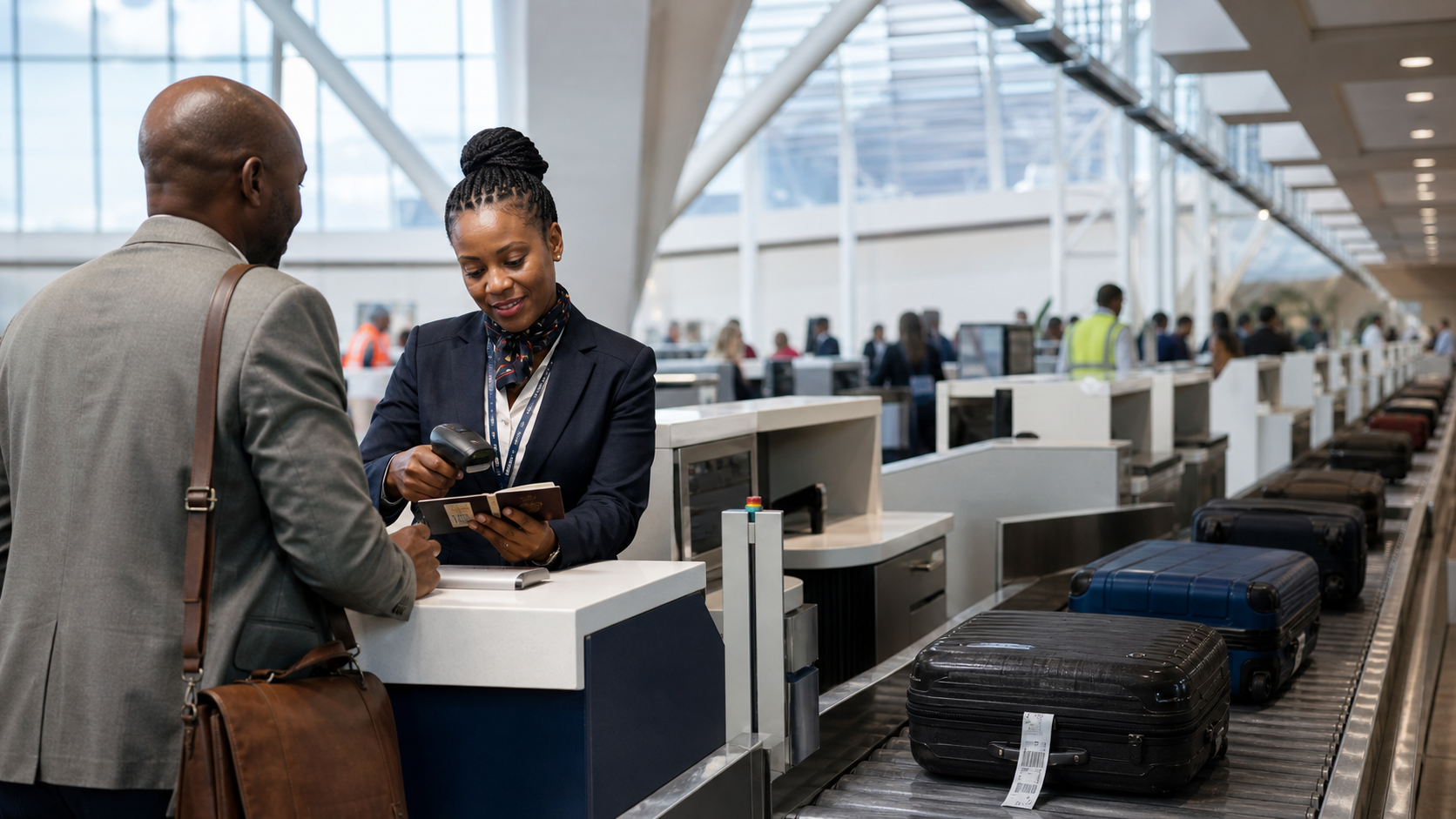An ACS check-in agent supporting an airline passenger